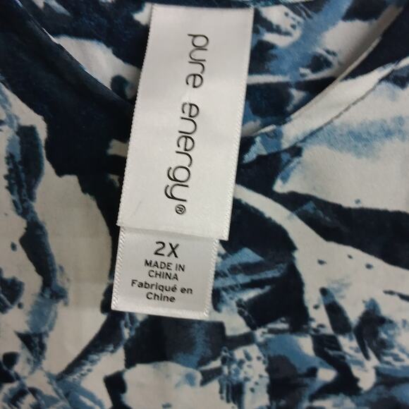 EUC Pure Energy 2x Blue White Roll Tab Sleeves Slit Back Top - Picture 2 of 7